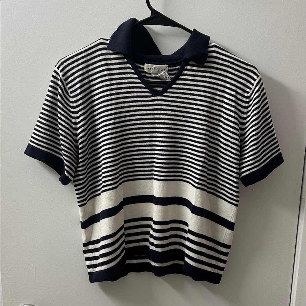 Van Heusen Navy and White Striped Top